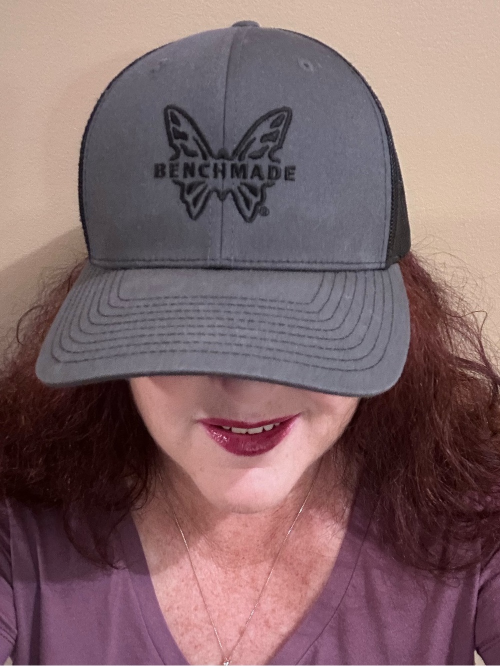 Benchmade EUC Butterfly Trucker Hat Cap Mesh Back Adjustable Snap Dark Gray